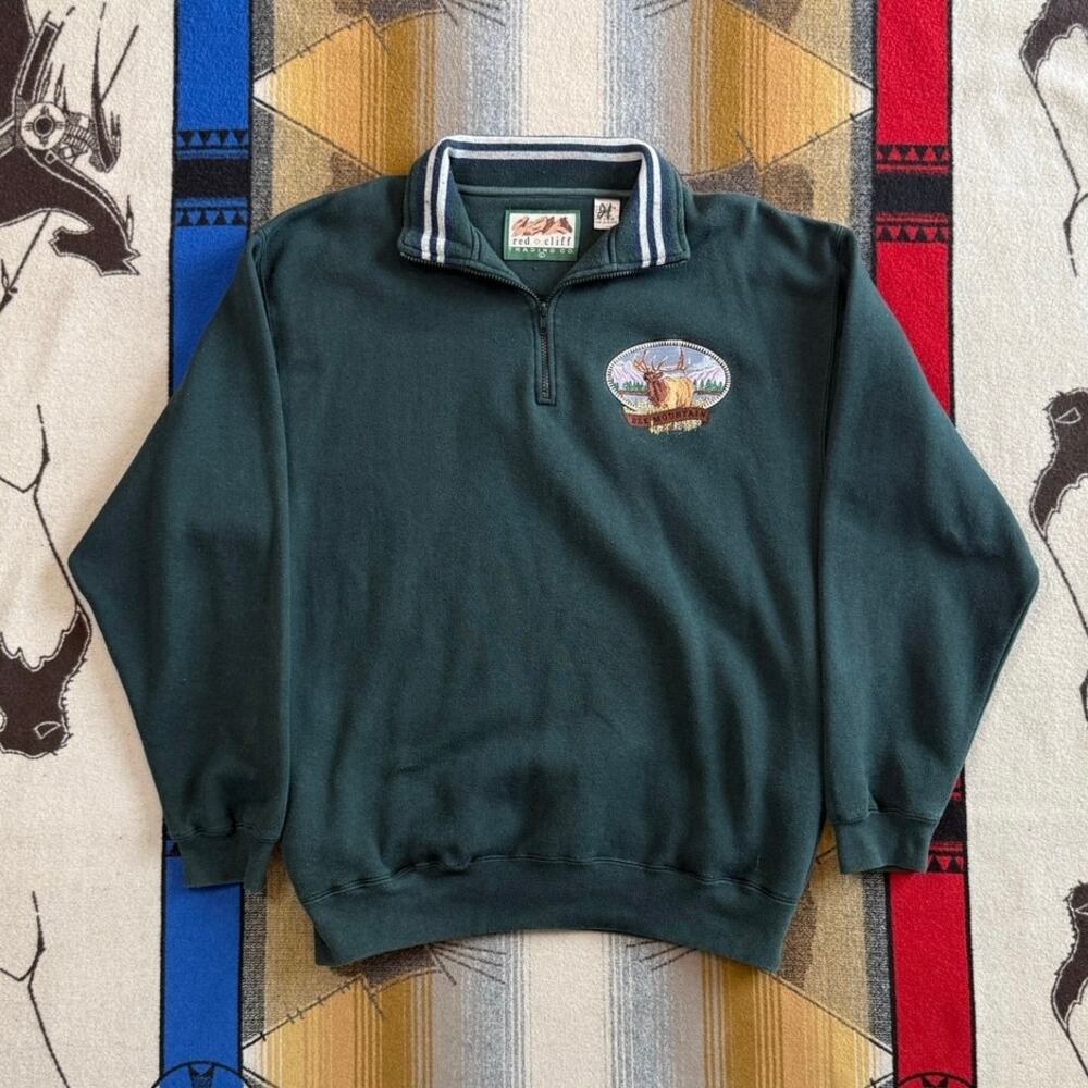 Vintage 90s Elk Mountain Outdoor Nature 1/4 Zip Sweatshirt Size Large Animals